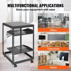 VEVOR 15U Open Frame Server Rack, 23-40 in Adjustable Depth, Free Standing or Wall Mount Network Server Rack, 4 Post AV Rack with Casters, Holds All Your Networking IT Equipment AV Gear Router Modem