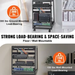 VEVOR 15U Open Frame Server Rack, 23-40 in Adjustable Depth, Free Standing or Wall Mount Network Server Rack, 4 Post AV Rack with Casters, Holds All Your Networking IT Equipment AV Gear Router Modem