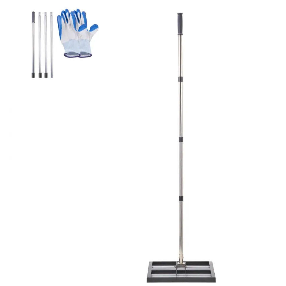 VEVOR Updated Lawn Leveling Rake with Roller, 17" x 10" Stainless Steel Lawn Leveler with 63.4" Adjustable Handle, Heavy Duty Yard Leveling Rake, Effort Saving Lawn Leveling Tool for Yard Golf Court