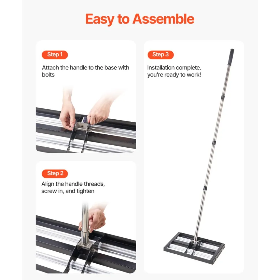 VEVOR Updated Lawn Leveling Rake with Roller, 17" x 10" Stainless Steel Lawn Leveler with 63.4" Adjustable Handle, Heavy Duty Yard Leveling Rake, Effort Saving Lawn Leveling Tool for Yard Golf Court