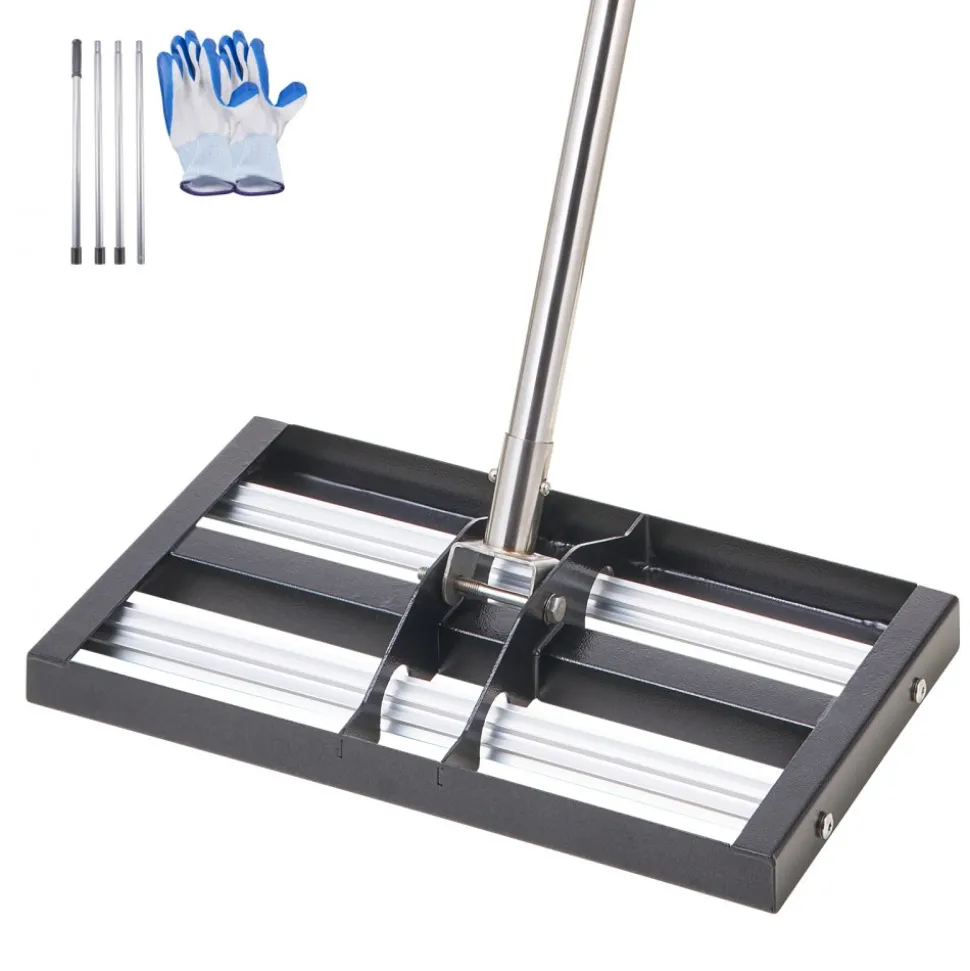 VEVOR Updated Lawn Leveling Rake with Roller, 17" x 10" Stainless Steel Lawn Leveler with 63.4" Adjustable Handle, Heavy Duty Yard Leveling Rake, Effort Saving Lawn Leveling Tool for Yard Golf Court