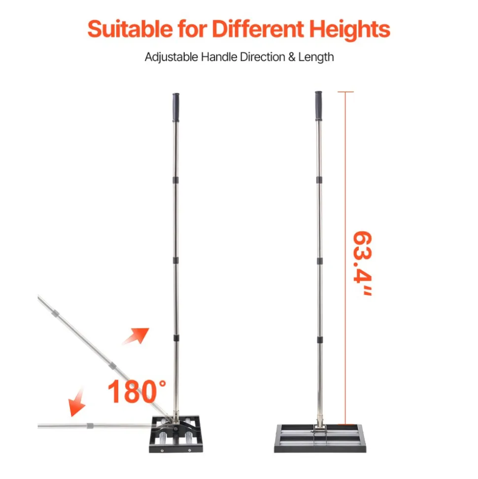 VEVOR Updated Lawn Leveling Rake with Roller, 17" x 10" Stainless Steel Lawn Leveler with 63.4" Adjustable Handle, Heavy Duty Yard Leveling Rake, Effort Saving Lawn Leveling Tool for Yard Golf Court