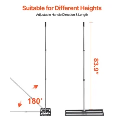 VEVOR Updated Lawn Leveling Rake with Roller, 48'' x 10" Stainless Steel Lawn Leveler with 83.9'' Adjustable Handle, Heavy Duty Yard Leveling Rake, Effort Saving Lawn Leveling Tool for Yard Golf Court