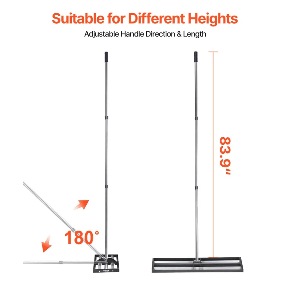 VEVOR Updated Lawn Leveling Rake with Roller, 48'' x 10" Stainless Steel Lawn Leveler with 83.9'' Adjustable Handle, Heavy Duty Yard Leveling Rake, Effort Saving Lawn Leveling Tool for Yard Golf Court