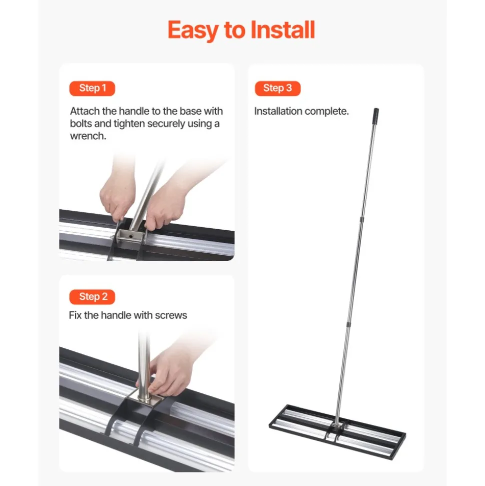 VEVOR Updated Lawn Leveling Rake with Roller, 48'' x 10" Stainless Steel Lawn Leveler with 83.9'' Adjustable Handle, Heavy Duty Yard Leveling Rake, Effort Saving Lawn Leveling Tool for Yard Golf Court