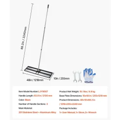 VEVOR Updated Lawn Leveling Rake with Roller, 48'' x 10