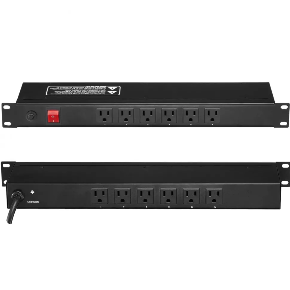 VEVOR 1U PDU, 12 Outlets, Rack Mount Power Strip Fits Standard 19" Server Racks, with Integrated Switch Surge Protection & Overload Protection, 110-125V/15A, Ideal for Home and Office