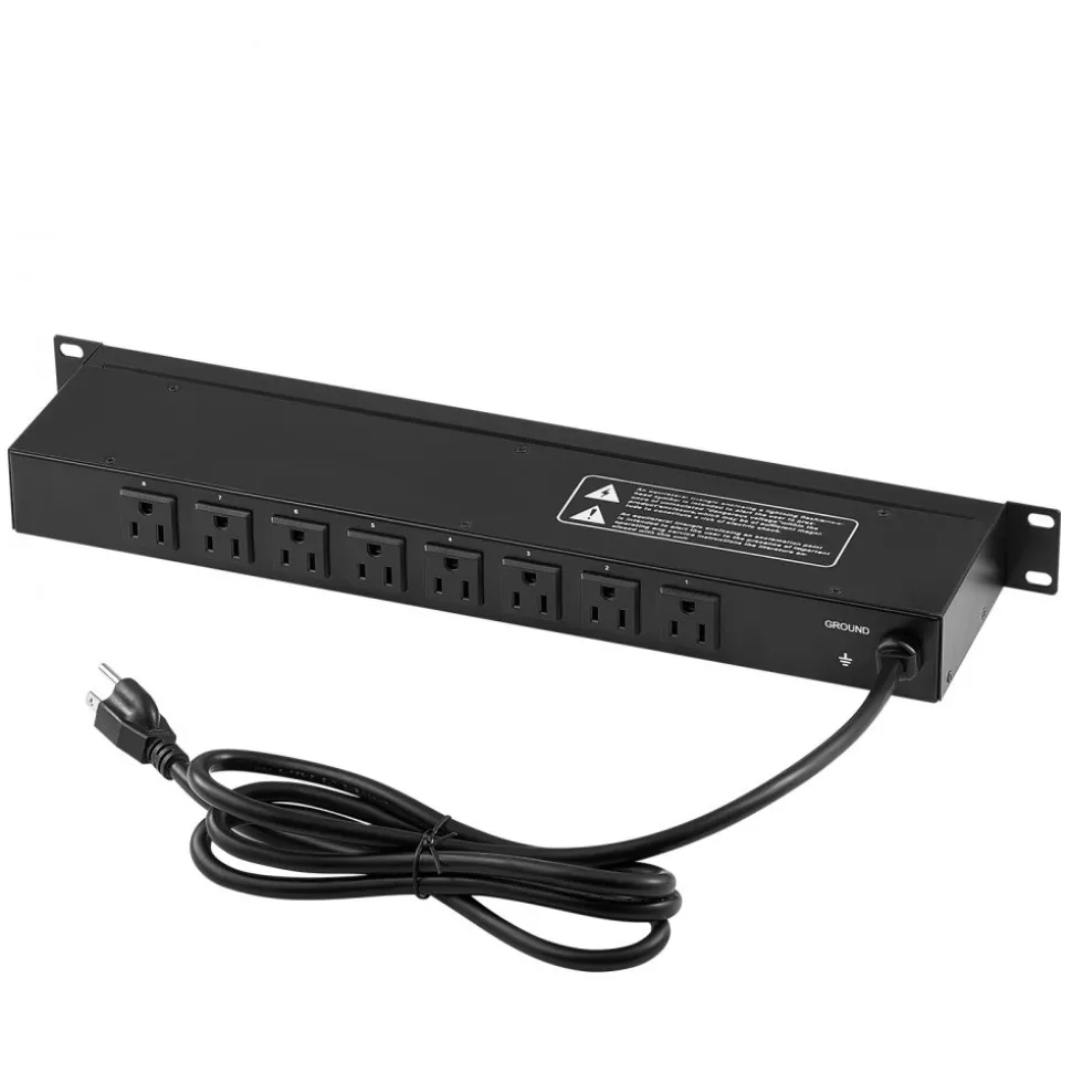 VEVOR 1U PDU, 8 Outlets, Rack Mount Power Strip Fits Standard 19" Server Racks, with Integrated Switch Surge Protection & Overload Protection, 110-125V/15A, Ideal for Home and Office