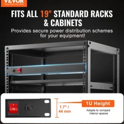 VEVOR 1U PDU, 8 Outlets, Rack Mount Power Strip Fits Standard 19