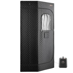 VEVOR Upgraded Portable Steam Sauna for Home, 1 Person Full Body Home Spa Tent with Steamer & 1 Foldable Chairs & Remote & Essential Oil Box,Heavy-Duty Stainless Steel Sauna Box, (Black,Pentagon)