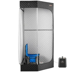 VEVOR Upgraded Portable Steam Sauna for Home, 1 Person Full Body Home Spa Tent with Steamer & 1 Foldable Chairs & Remote & Essential Oil Box,Heavy-Duty Stainless Steel Sauna Box, (Black,Pentagon)