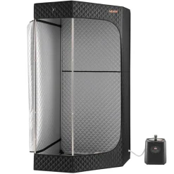 VEVOR Upgraded Portable Steam Sauna for Home, 1 Person Full Body Home Spa Tent with Steamer & 1 Foldable Chairs & Remote & Essential Oil Box,Heavy-Duty Stainless Steel Sauna Box, (Black,Pentagon)
