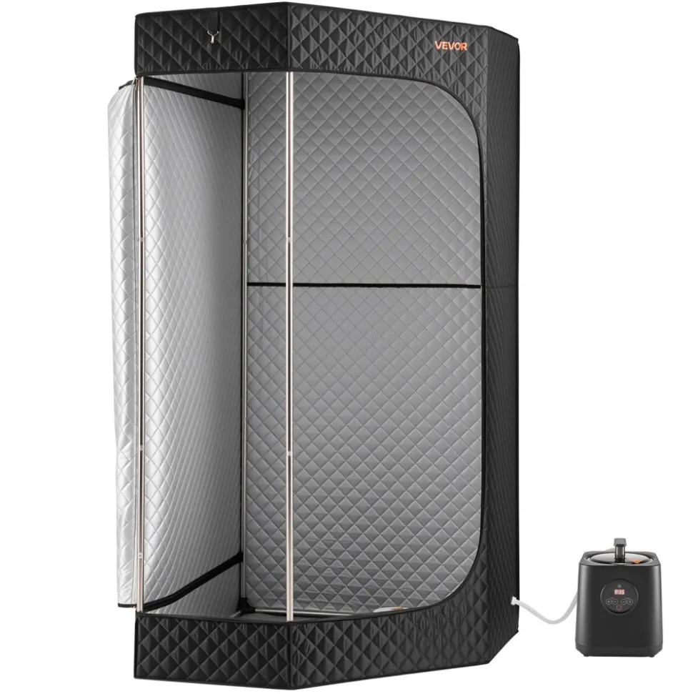 VEVOR Upgraded Portable Steam Sauna for Home, 1 Person Full Body Home Spa Tent with Steamer & 1 Foldable Chairs & Remote & Essential Oil Box,Heavy-Duty Stainless Steel Sauna Box, (Black,Pentagon)