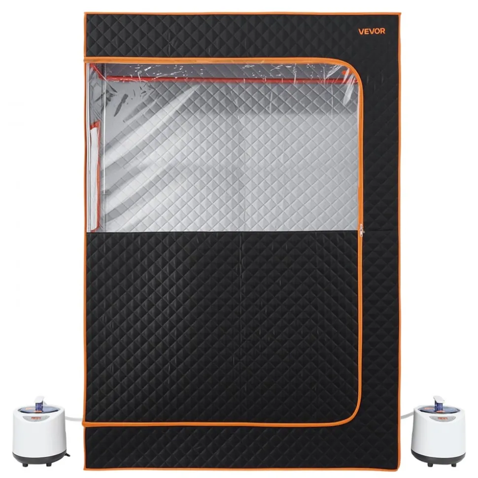 VEVOR Upgraded Portable Steam Sauna for Home, 2 Person Full Body Home Spa Tent with Steamer & 2 Foldable Chairs & Remote & 2 Essential Oil Boxes,Heavy-Duty Stainless Steel Frame Sauna Box, (Black)