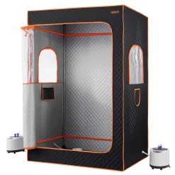 VEVOR Upgraded Portable Steam Sauna for Home, 2 Person Full Body Home Spa Tent with Steamer & 2 Foldable Chairs & Remote & 2 Essential Oil Boxes,Heavy-Duty Stainless Steel Frame Sauna Box, (Black)