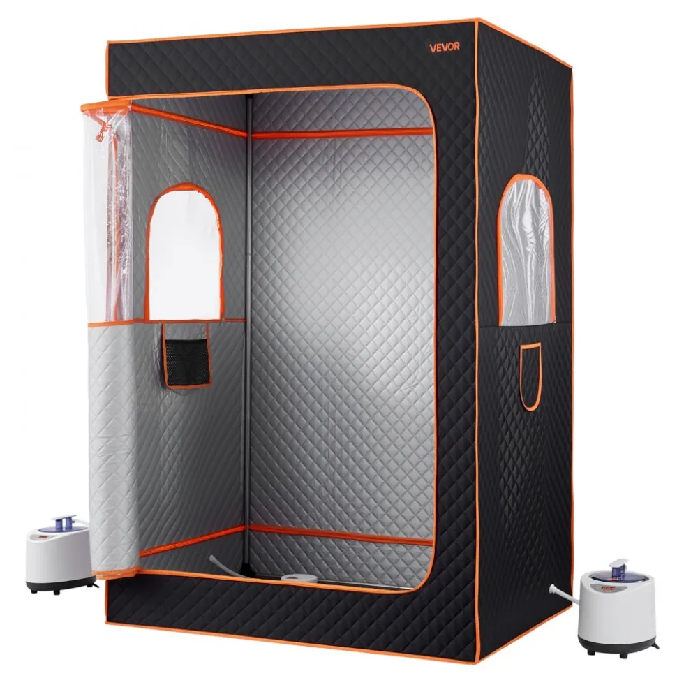VEVOR Upgraded Portable Steam Sauna for Home, 2 Person Full Body Home Spa Tent with Steamer & 2 Foldable Chairs & Remote & 2 Essential Oil Boxes,Heavy-Duty Stainless Steel Frame Sauna Box, (Black)