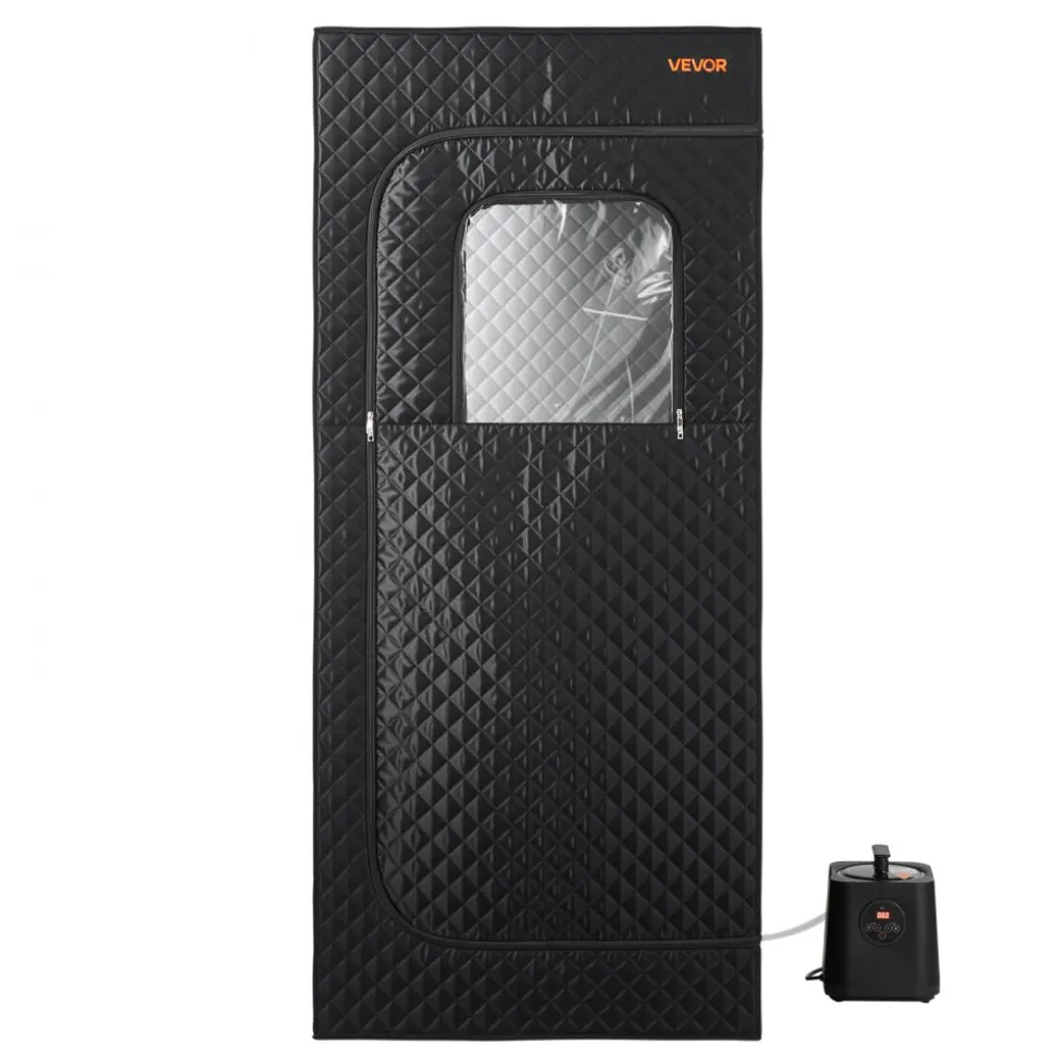 VEVOR Upgraded Portable Steam Sauna for Home, 1 Person Full Body Home Spa Tent with Steamer & 1 Foldable Chairs & Remote & Essential Oil Box,Heavy-Duty Stainless Steel Frame Sauna Box, (Black)