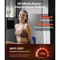 VEVOR Upgraded Portable Steam Sauna for Home, 1 Person Full Body Home Spa Tent with Steamer & 1 Foldable Chairs & Remote & Essential Oil Box,Heavy-Duty Stainless Steel Frame Sauna Box, (Black)