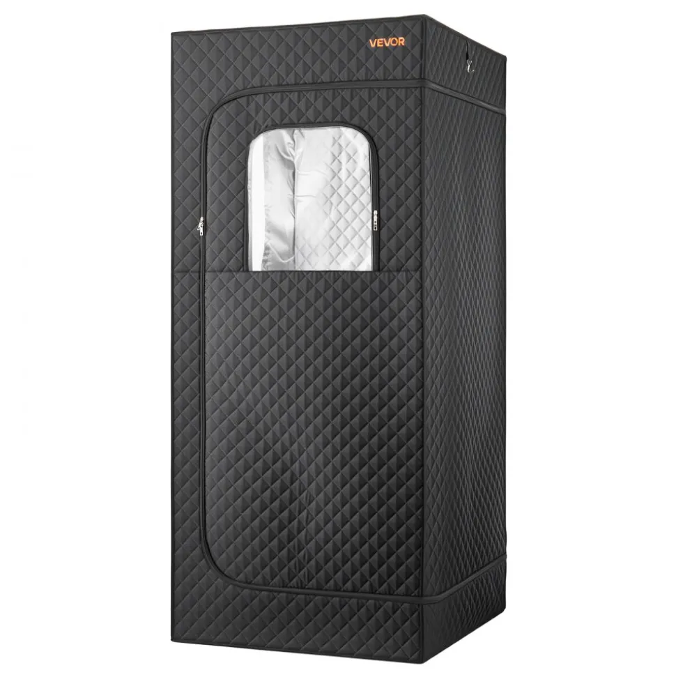VEVOR Upgraded Portable Steam Sauna for Home, 1 Person Full Body Home Spa Tent with Steamer & 1 Foldable Chairs & Remote & Essential Oil Box,Heavy-Duty Stainless Steel Frame Sauna Box, (Black)