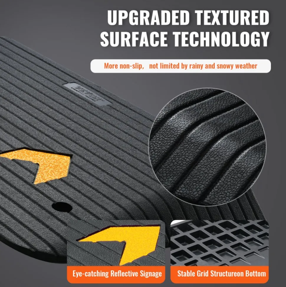 VEVOR Upgraded Rubber Threshold Ramp, 3.5" Rise Door Ramp with 1 Channel, Natural Rubber Car Ramp with Non-Slip Textured Surface, 33069 lbs Load Capacity Curb Ramp for Wheelchair and Scooter