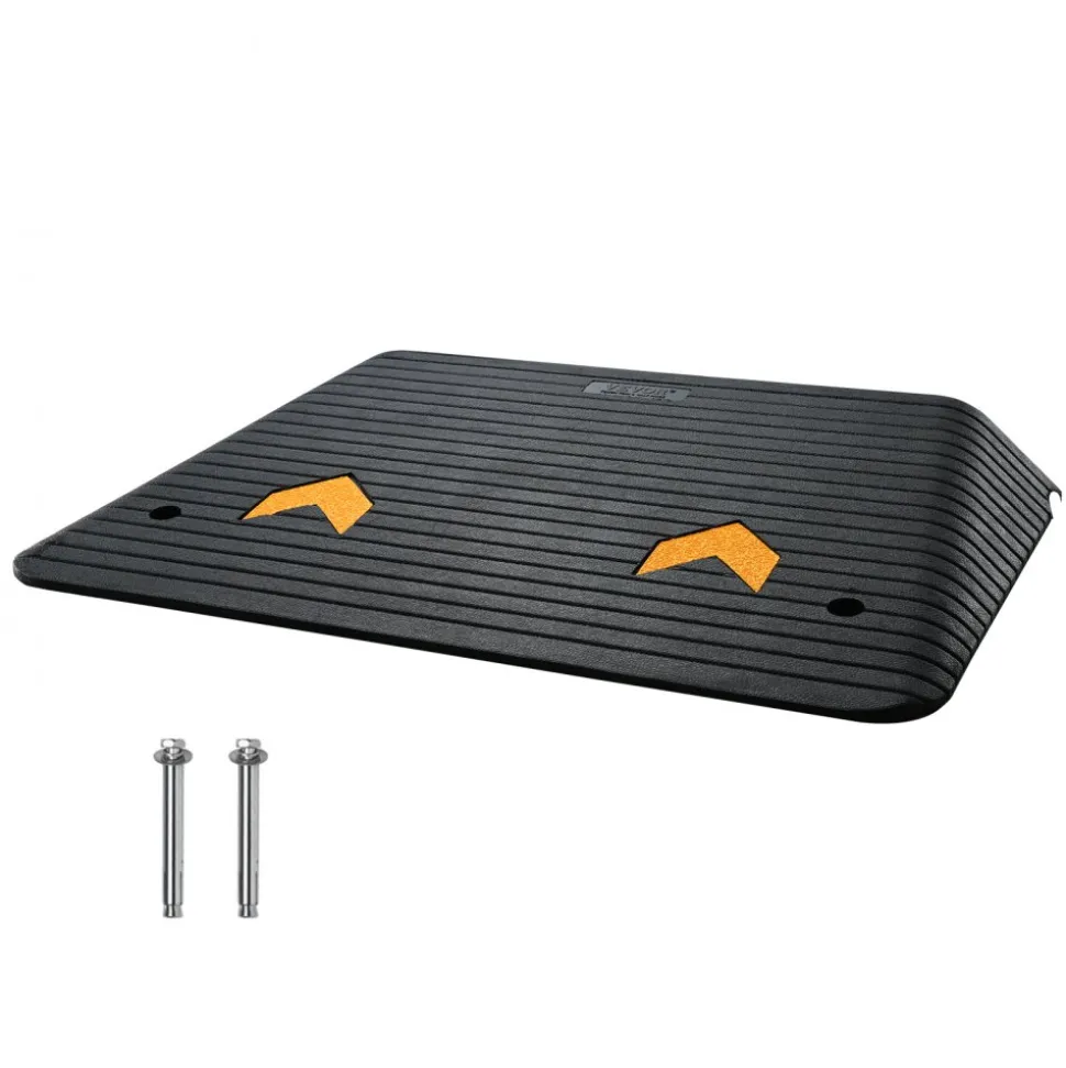 VEVOR Upgraded Rubber Threshold Ramp, 4" Rise Door Ramp with 1 Channel, Natural Rubber Car Ramp with Non-Slip Textured Surface, 33069 lbs Load Capacity Curb Ramp for Wheelchair and Scooter
