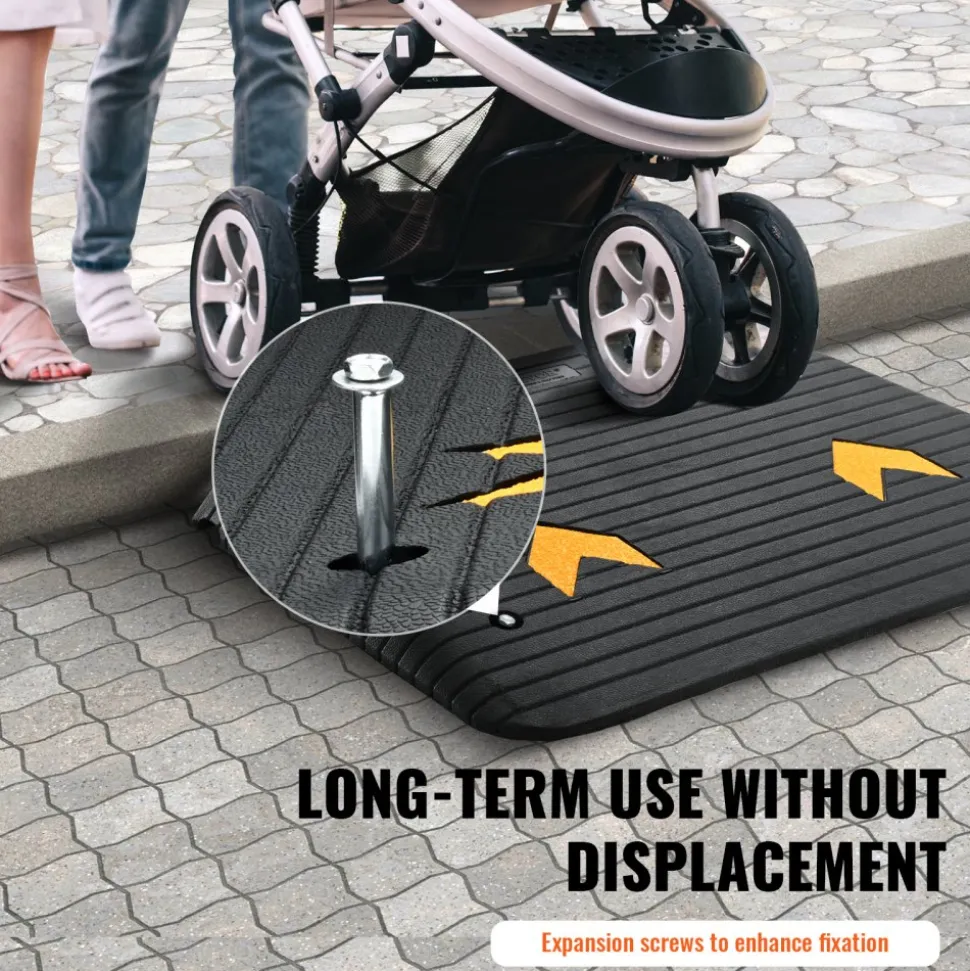 VEVOR Upgraded Rubber Threshold Ramp, 4" Rise Door Ramp with 1 Channel, Natural Rubber Car Ramp with Non-Slip Textured Surface, 33069 lbs Load Capacity Curb Ramp for Wheelchair and Scooter