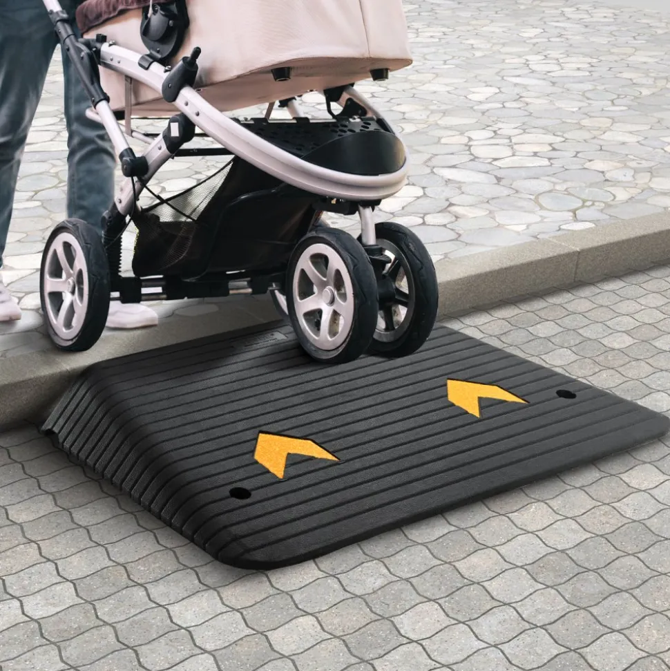VEVOR Upgraded Rubber Threshold Ramp, 4" Rise Door Ramp with 1 Channel, Natural Rubber Car Ramp with Non-Slip Textured Surface, 33069 lbs Load Capacity Curb Ramp for Wheelchair and Scooter
