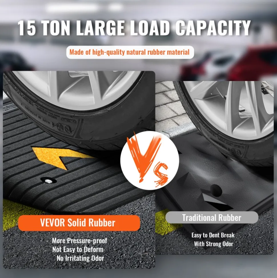 VEVOR Upgraded Rubber Threshold Ramp, 4" Rise Door Ramp with 1 Channel, Natural Rubber Car Ramp with Non-Slip Textured Surface, 33069 lbs Load Capacity Curb Ramp for Wheelchair and Scooter