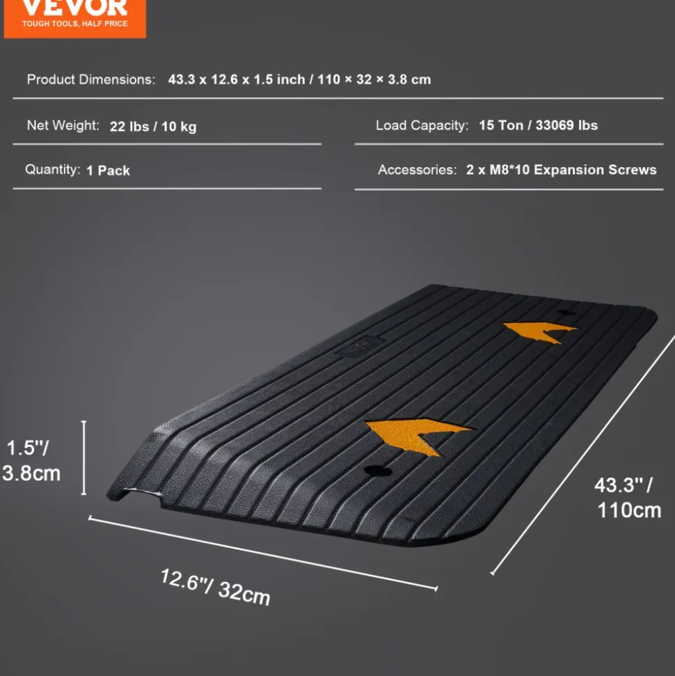 VEVOR Upgraded Rubber Threshold Ramp, 1.5" Rise Wheelchair Ramp Doorway, Natural Curb Ramp Rated 33069 lbs Load Capacity, Non-Slip Textured Surface Rubber Curb Ramp for Wheelchair and Scooter