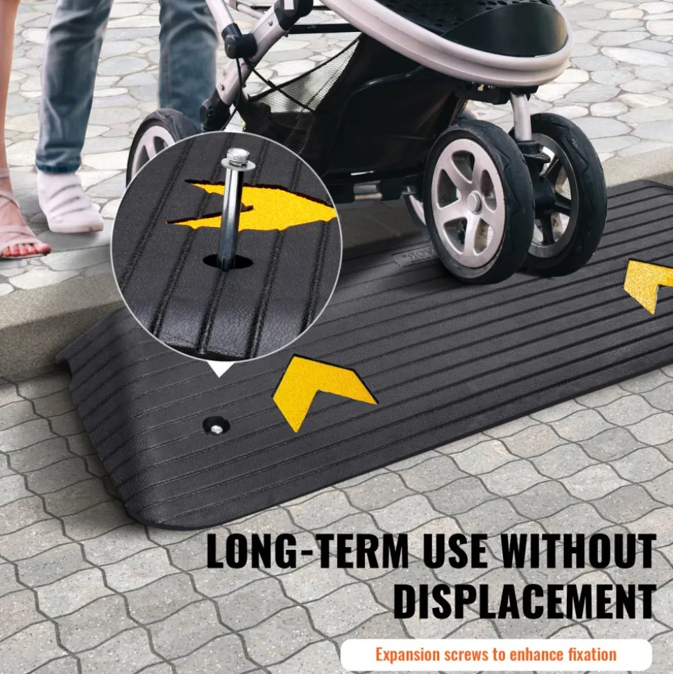 VEVOR Upgraded Rubber Threshold Ramp, 1.5" Rise Wheelchair Ramp Doorway, Natural Curb Ramp Rated 33069 lbs Load Capacity, Non-Slip Textured Surface Rubber Curb Ramp for Wheelchair and Scooter