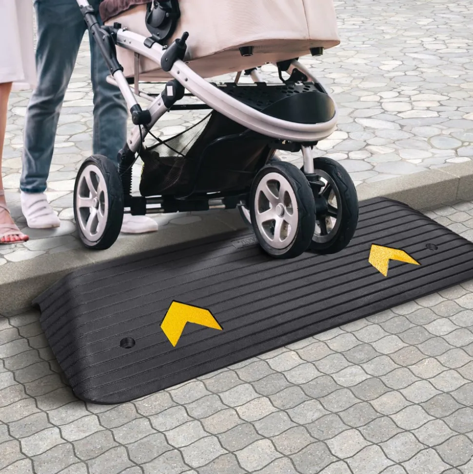 VEVOR Upgraded Rubber Threshold Ramp, 1.5" Rise Wheelchair Ramp Doorway, Natural Curb Ramp Rated 33069 lbs Load Capacity, Non-Slip Textured Surface Rubber Curb Ramp for Wheelchair and Scooter