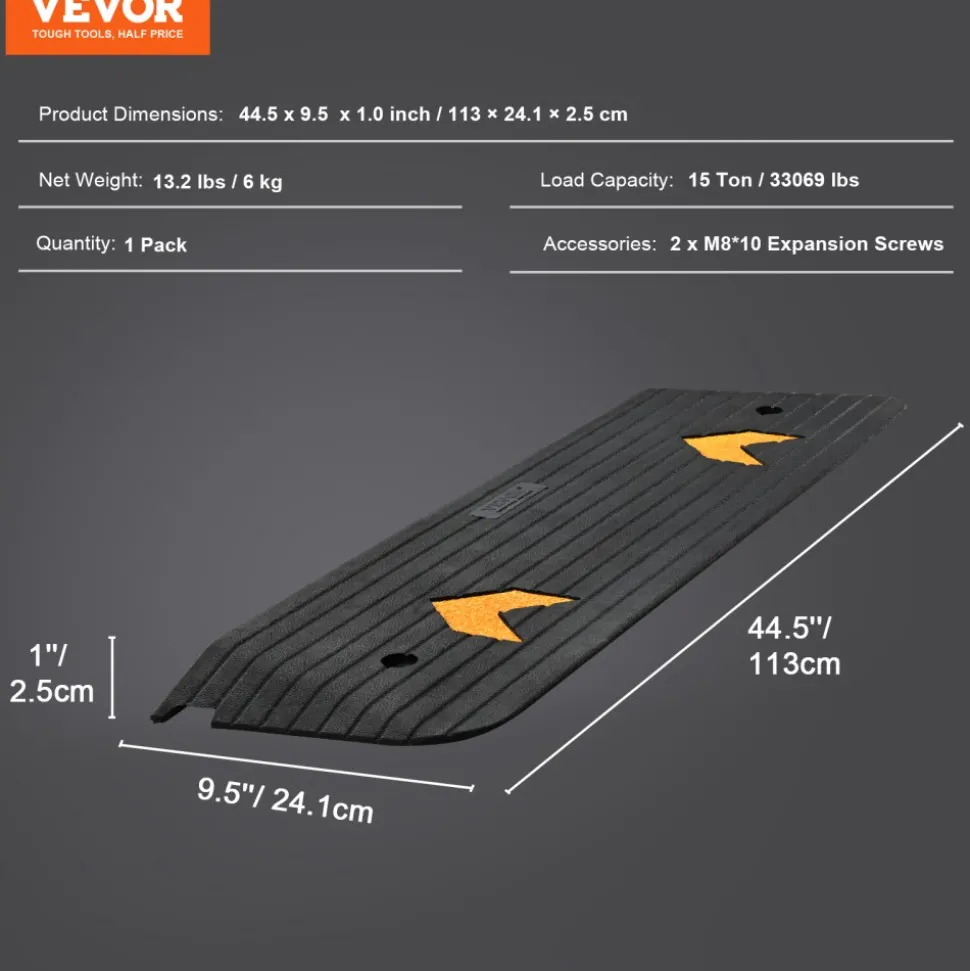 VEVOR Upgraded Rubber Threshold Ramp, 1" Rise Wheelchair Ramp Doorway, Natural Curb Ramp Rated 33069 lbs Load Capacity, Non-Slip Textured Surface Rubber Curb Ramp for Wheelchair and Scooter