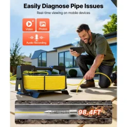 VEVOR 2026 Upgraded Sewer Camera with WiFi, 98.4ft/30m Drain Pipeline Camera, IP68 Snake Plumbing Cameras with Light- 12 LEDS, Wireless WiFi Connectivity to Phone/Tablet for Sewer Duct Pipe Inspection
