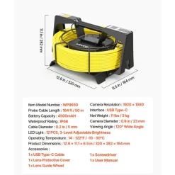VEVOR 2026 Upgraded Sewer Camera with WiFi, 164ft/50m Drain Pipeline Camera, IP68 Snake Plumbing Cameras with Light - 12 LEDS, Wireless WiFi Connectivity to Phone/Tablet for Sewer Duct Pipe Inspection