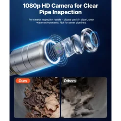 VEVOR 2026 Upgraded Sewer Camera with WiFi, 164ft/50m Drain Pipeline Camera, IP68 Snake Plumbing Cameras with Light - 12 LEDS, Wireless WiFi Connectivity to Phone/Tablet for Sewer Duct Pipe Inspection