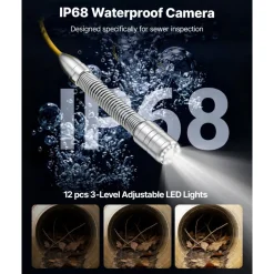 VEVOR 2026 Upgraded Sewer Camera with WiFi, 164ft/50m Drain Pipeline Camera, IP68 Snake Plumbing Cameras with Light - 12 LEDS, Wireless WiFi Connectivity to Phone/Tablet for Sewer Duct Pipe Inspection