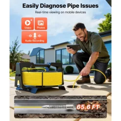 VEVOR 2026 Upgraded Sewer Camera with WiFi, 65.6ft/20m Drain Pipeline Camera, IP68 Snake Plumbing Cameras with Light- 12 LEDS, Wireless WiFi Connectivity to Phone/Tablet for Sewer Duct Pipe Inspection