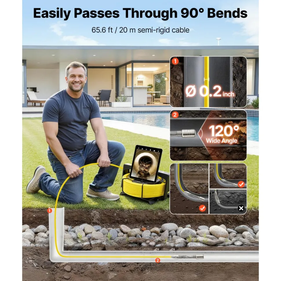 VEVOR 2026 Upgraded Sewer Camera with WiFi, 65.6ft/20m Drain Pipeline Camera, IP68 Snake Plumbing Cameras with Light- 12 LEDS, Wireless WiFi Connectivity to Phone/Tablet for Sewer Duct Pipe Inspection