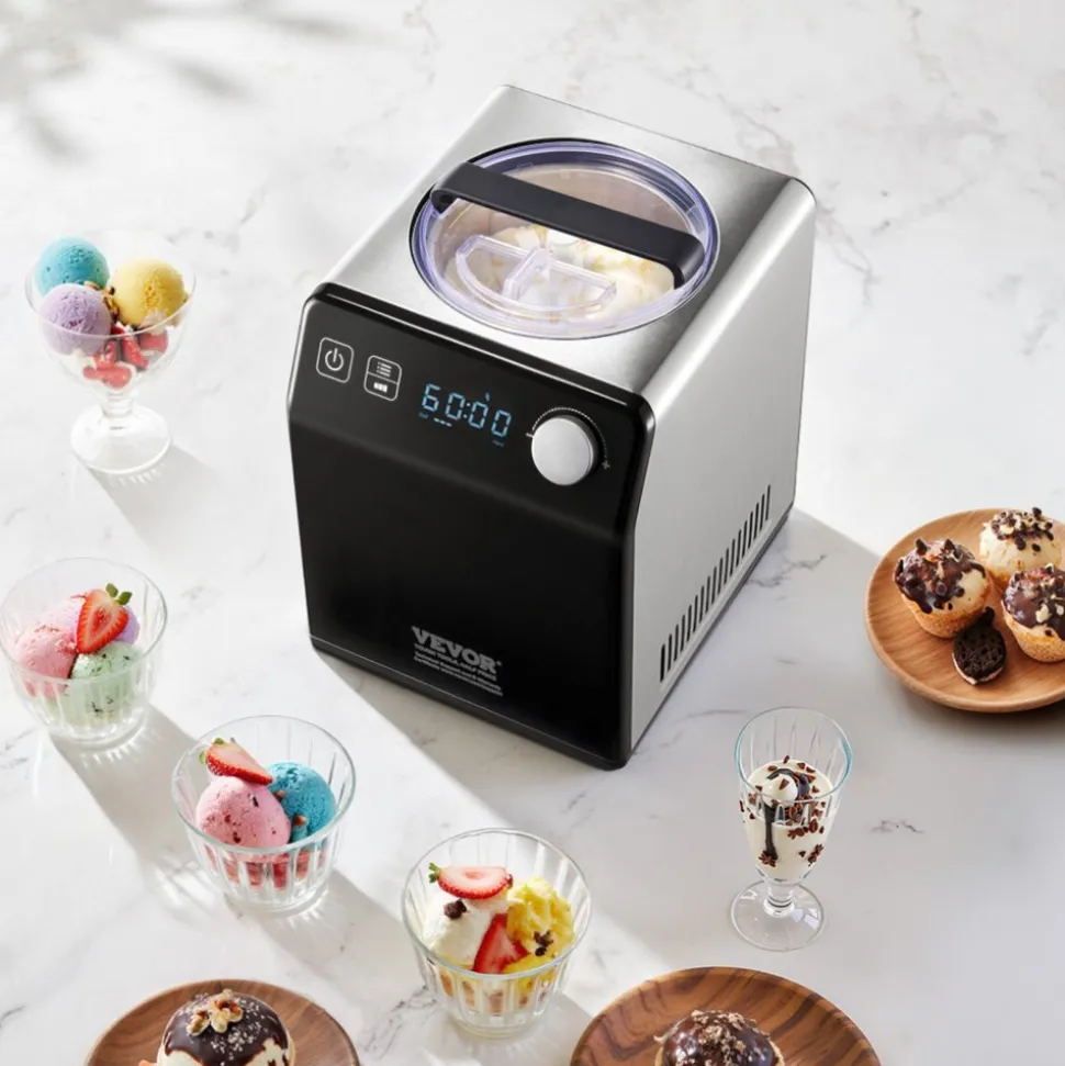 VEVOR Upright Automatic Ice Cream Maker with Built-in Compressor, 1 Quart No Pre-freezing Gelato Maker & Frozen Yogurt Machine, 4 Modes Electric Sorbet-Maker, Compressor Ice Cream Machine for Home