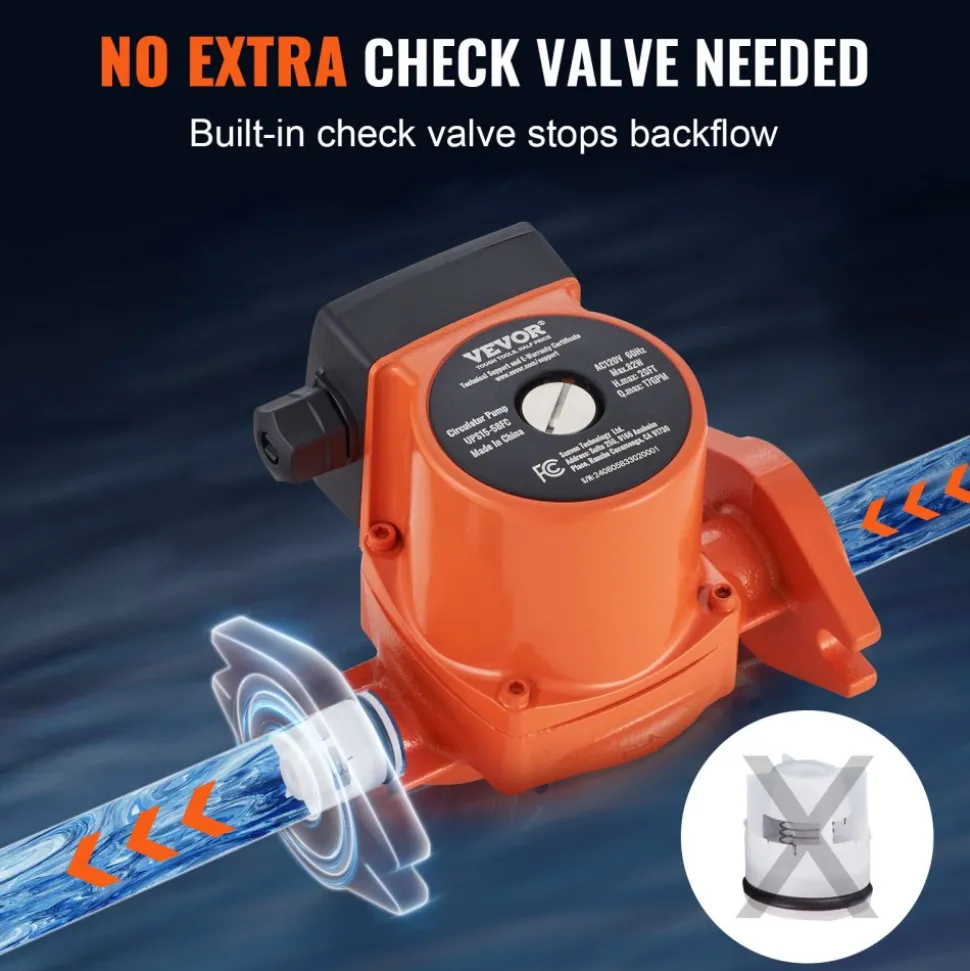 VEVOR UPS15-58FC Hot Water Recirculating Pump, 110V, 82W 17 GPM Hot Water Circulation Pump, 1" NPT Flange 3-Speed Circulator Pump, Quiet Operation Circulator Pump for Home Water Heater System