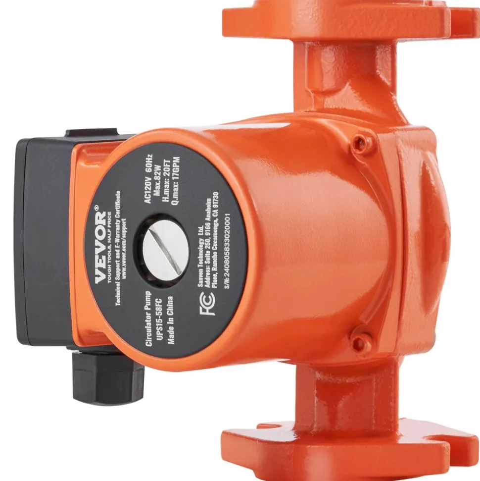VEVOR UPS15-58FC Hot Water Recirculating Pump, 110V, 82W 17 GPM Hot Water Circulation Pump, 1" NPT Flange 3-Speed Circulator Pump, Quiet Operation Circulator Pump for Home Water Heater System