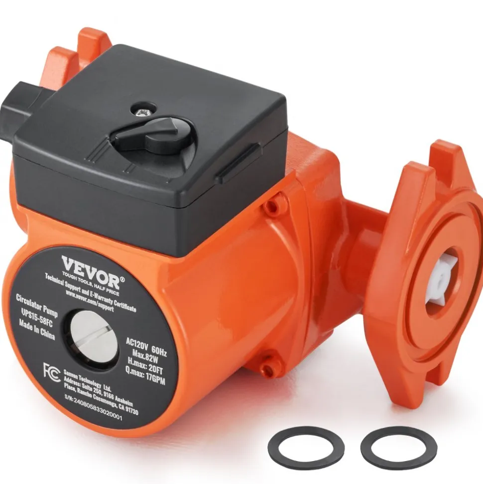 VEVOR UPS15-58FC Hot Water Recirculating Pump, 110V, 82W 17 GPM Hot Water Circulation Pump, 1" NPT Flange 3-Speed Circulator Pump, Quiet Operation Circulator Pump for Home Water Heater System