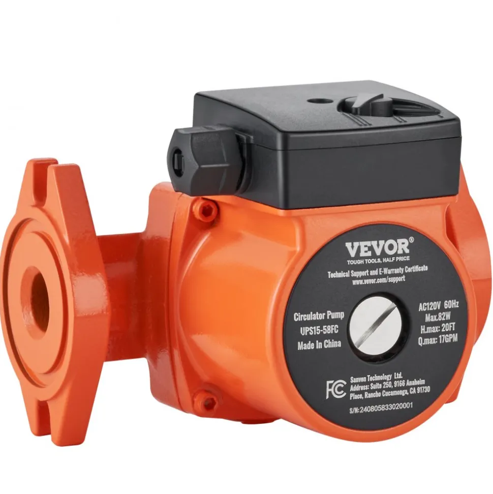 VEVOR UPS15-58FC Hot Water Recirculating Pump, 110V, 82W 17 GPM Hot Water Circulation Pump, 1" NPT Flange 3-Speed Circulator Pump, Quiet Operation Circulator Pump for Home Water Heater System