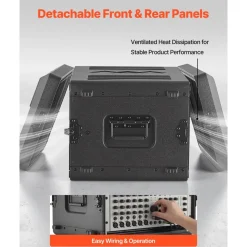 VEVOR 6U Rack Case, 15 in Depth, Rackmount Flight Case Shallow Rack with Microphone Compartments, Polyethylene Construction, Recessed Latches, Easy Installation, for Amplifier, 13.8 in Internal Depth