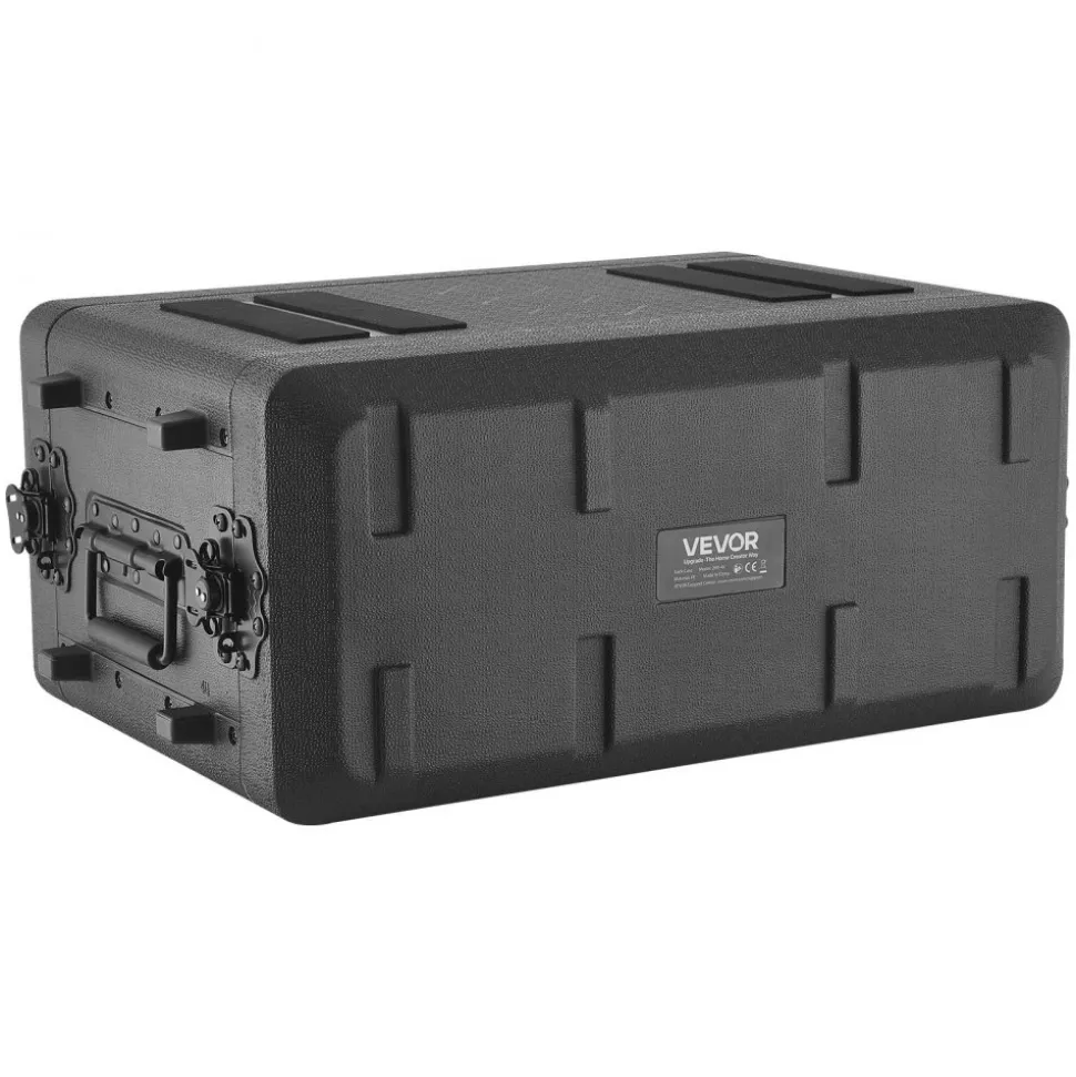 VEVOR 4U Rack Case, 12 in Depth, Rackmount Flight Case Shallow Rack with Microphone Compartment, Polyethylene Construction, Recessed Latches, Easy Installation, for Amplifier, 8.7 in Internal Depth