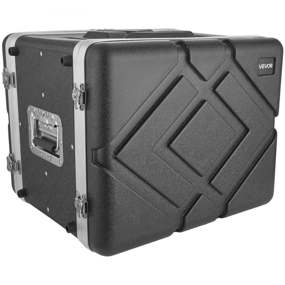 VEVOR 8U Rack Case, 14 in Depth, Server Rack Cabinet Shallow with ABS Construction, Recessed Twist Latches, Detachable Front & Back Cover, Easy Installation, for Amplifier, 11.4 in Internal Depth