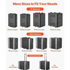VEVOR 6U Rack Case, 14 in Depth, Server Rack Cabinet Shallow with ABS Construction, Recessed Twist Latches, Detachable Front & Back Cover, Easy Installation, for Amplifier, 11.4 in Internal Depth