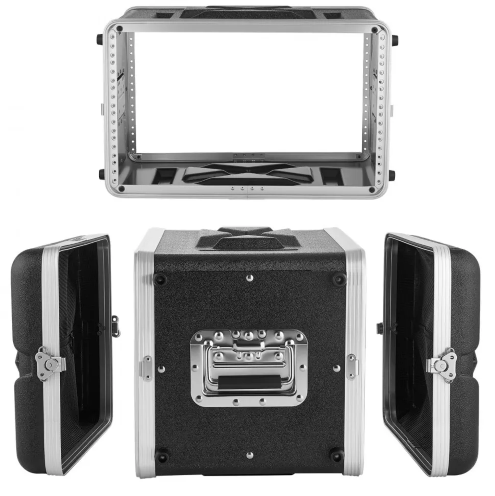VEVOR 6U Rack Case, 14 in Depth, Server Rack Cabinet Shallow with ABS Construction, Recessed Twist Latches, Detachable Front & Back Cover, Easy Installation, for Amplifier, 11.4 in Internal Depth