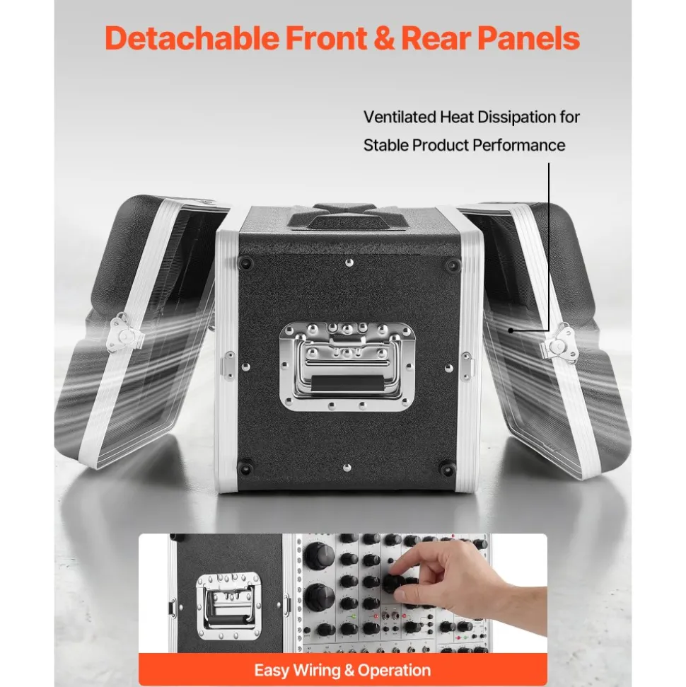 VEVOR 6U Rack Case, 14 in Depth, Server Rack Cabinet Shallow with ABS Construction, Recessed Twist Latches, Detachable Front & Back Cover, Easy Installation, for Amplifier, 11.4 in Internal Depth