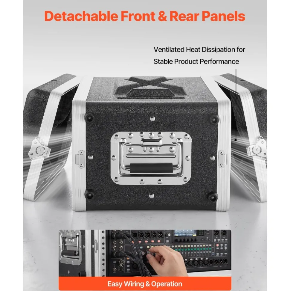 VEVOR 4U Rack Case, 14 in Depth, Server Rack Cabinet Shallow with ABS Construction, Recessed Twist Latches, Detachable Front & Back Cover, Easy Installation, for Amplifier, 11.4 in Internal Depth